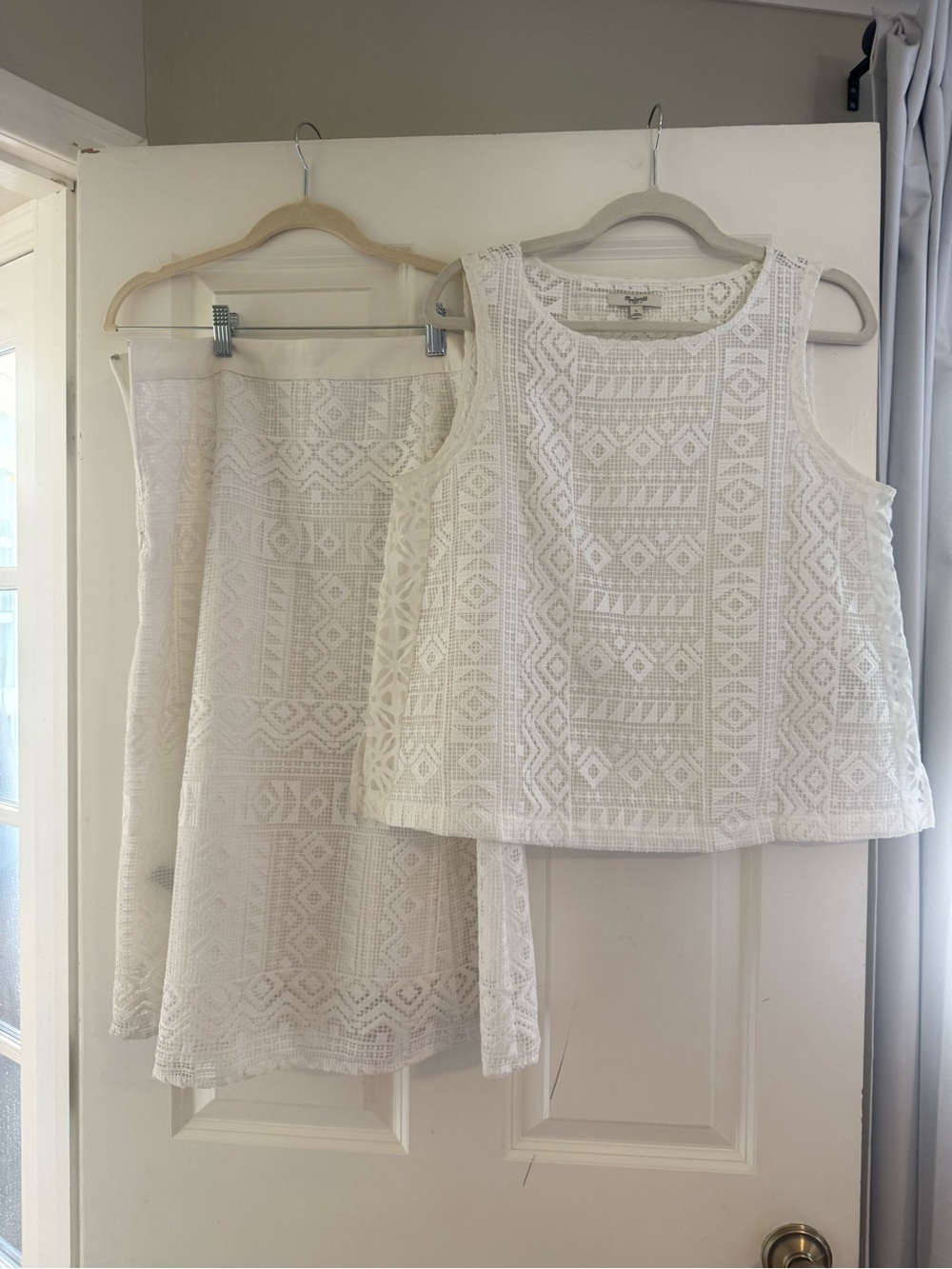 Madewell White Lace Tank Top and Skirt Set